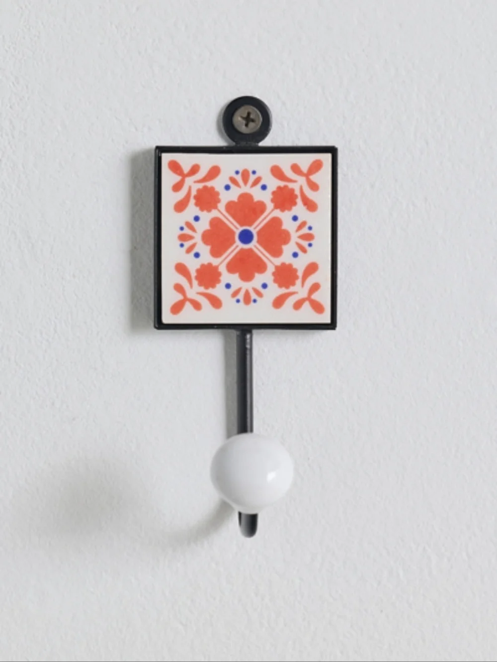 Decorative Ceramic Tile Wall Hook in Coral and Blue One Hook